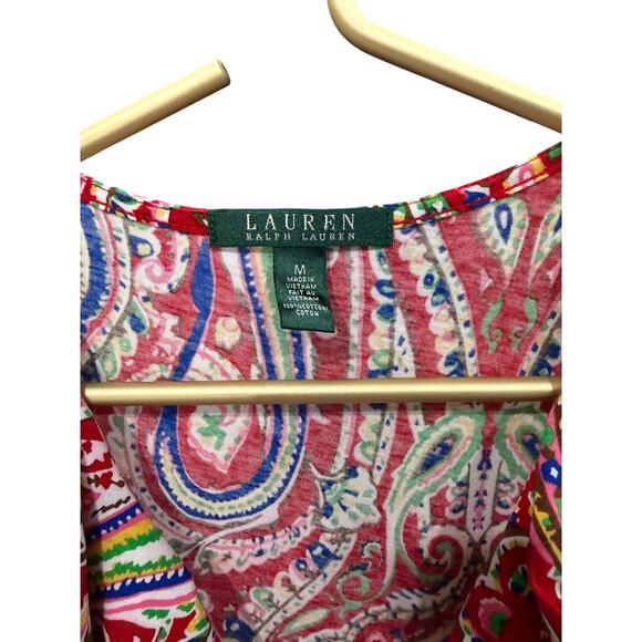 Lauren Ralph Lauren Sleeveless Fit & Flare Paisley Ruffle V‑Neck M EUC - Picture 5 of 8